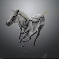 White Horse Running on Dark Background with Dynamic Posture and Detailed Fur
