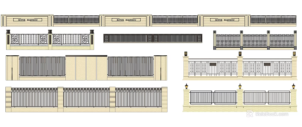 Various Garden Wall Design Ideas With Decorative Railings And Stone Structures 3d model
