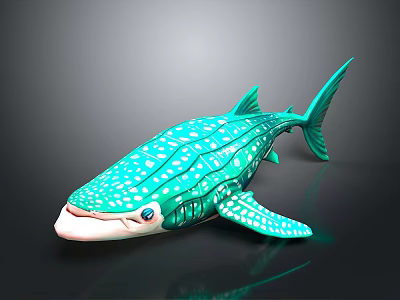 Green Shark Model With White Spots On Black Background And Reflection 3d model