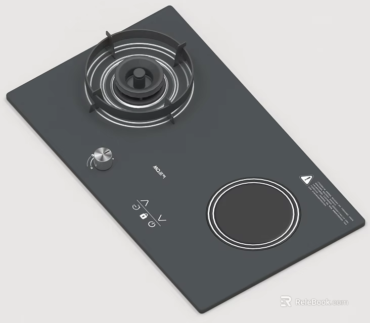Modern Kitchen Appliance Black Glass Gas Hob And Induction Cooktop With Control Knob 3d model 