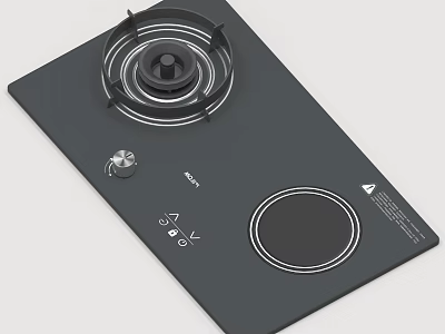Modern Kitchen Appliance Black Glass Gas Hob And Induction Cooktop With Control Knob 3d model