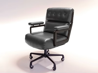 Modern Black Leather Sofa Stool With Armrests And Wheeled Base 3d model