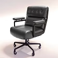 Modern Black Leather Sofa Stool With Armrests And Wheeled Base