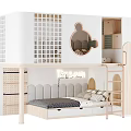 Cute Kids Room Bunk Bed With Mickey Shaped Mirror Pink Ladder And Storage Drawers