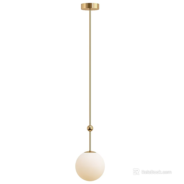 Elegant Modern Pendant Ceiling Light with Golden Hanging Wire and White Spherical Lampshade 3d model 