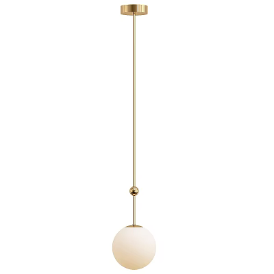 Elegant Modern Pendant Ceiling Light with Golden Hanging Wire and White Spherical Lampshade 3d model