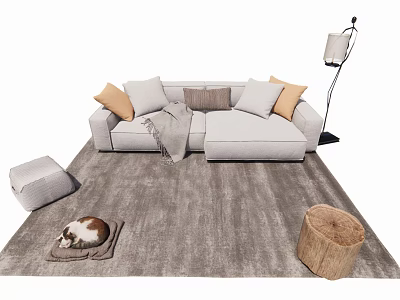 Modern Sofa Coffee Table Combination Double Sofa Pet Cat Iron Figure Floor Lamp Sofa Pier Log Pier 3d model