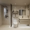 Modern Bathroom Vanity Area With Frameless Mirror Sink And LED Lighting Cabinets