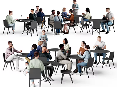 Group of People Sitting at Tables Working with Laptops and Interacting Casually 3d model