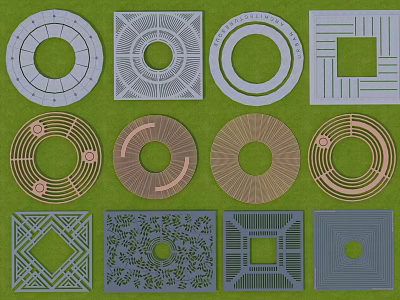 Public Facility Various Geometric Pattern Manhole Covers With Circular Square Shapes And Multiple Colors 3d model