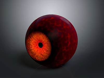 Realistic Red Eyeball Sphere With Shiny Surface Black Pupil And Orange Iris 3d model