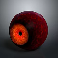 Realistic Red Eyeball Sphere With Shiny Surface Black Pupil And Orange Iris