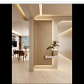 Modern Entryway Hallway Design With Wooden Accent Wall Recessed Lighting And Decorative Vase