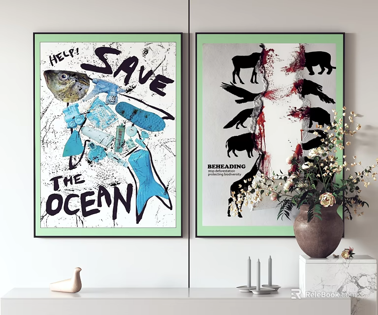 Art Posters Advocating Ocean And Animal Protection In Interior 3d model 