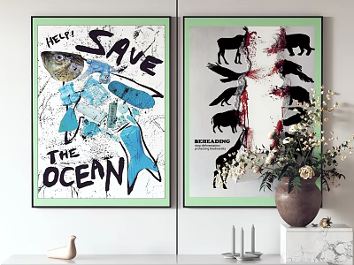 Art Posters Advocating Ocean And Animal Protection In Interior 3d model