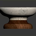 Elegant Carved Bowl Shaped Marble Sculpture with Textured Surface and Wooden Base