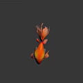 Vibrant Orange Red Goldfish With Flowy Tail Fins Swimming On Shiny Black Surface 3d model