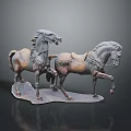 Two Vintage Bronze Horse Sculptures With Dynamic Postures And Intricate Carvings