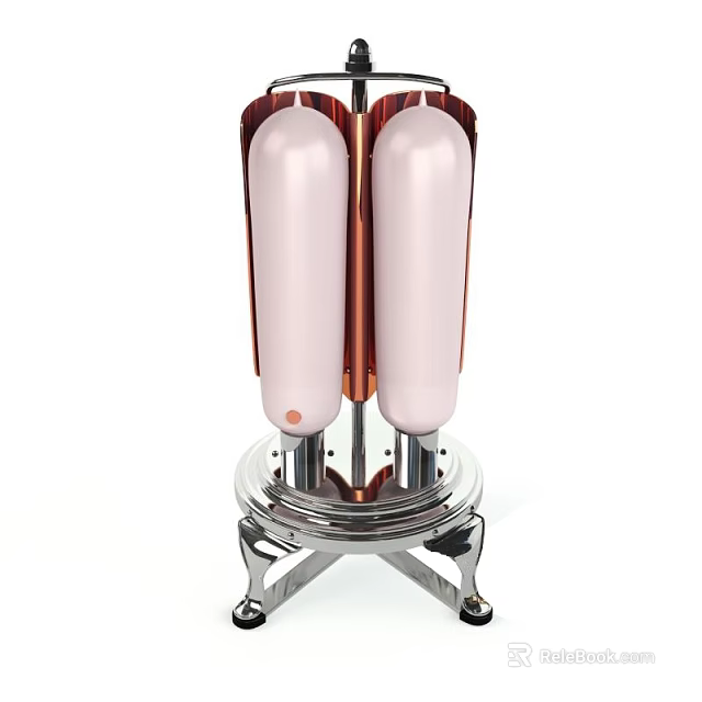 Pink Double Cylindrical Daily Electrical Appliance With Copper Accents And Silver Metal Stand 3d model 