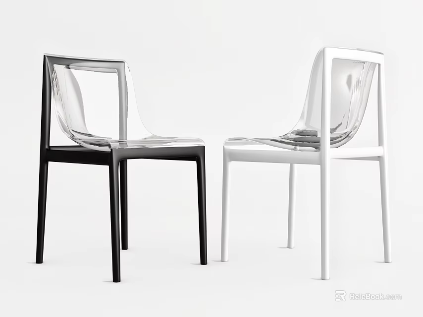 Two Stylish Modern Transparent Dining Chairs Black And White Design 3d model 