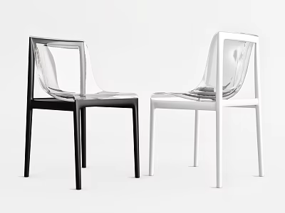 Two Stylish Modern Transparent Dining Chairs Black And White Design 3d model