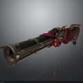3D Rendered Long Barrel Weapon With Red Cloth And Metallic Decorative Details