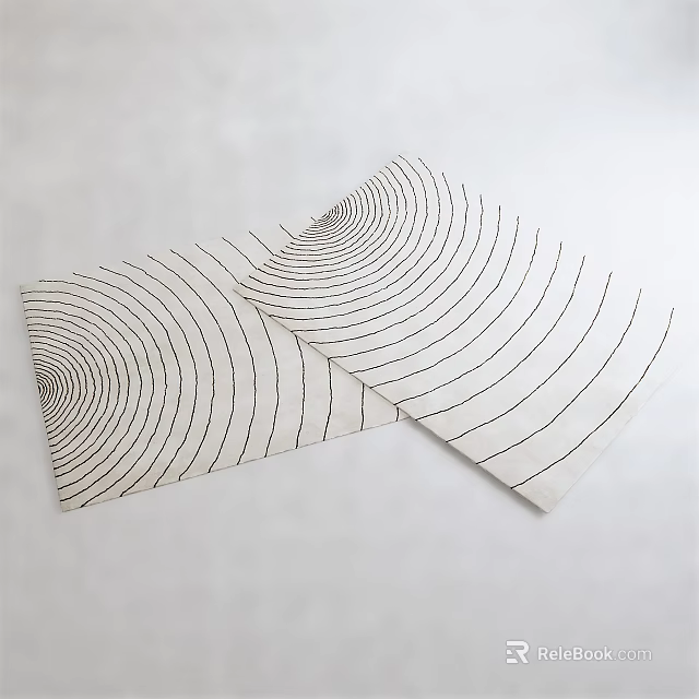 Square Rug With Black Curved Lines For Modern Home Interior Design 3d model 