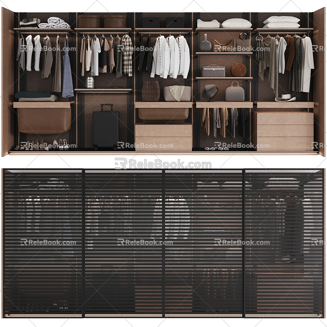 Solid wood wardrobe with customized sliding door 3d model