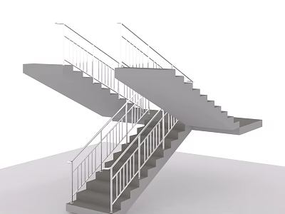 Modern Staircase Aisle With Cross Design White Railings And Gray Steps 3d model