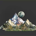 Breathtaking Mountain Scenery with Peaks Moon Trees and Reflective Water Surface