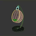 Bird Hanging Cage with Light Pink Woven Structure Black Stand and Circular Base