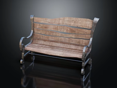Outdoor Slatted Wooden Bench With Metal Armrests And Simple Design For Garden Seating 3d model