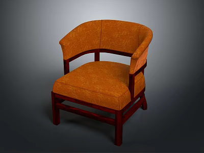 Orange Upholstered Armchair With Curved Armrests And Solid Wooden Frame For Home 3d model