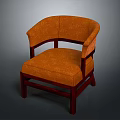 Orange Upholstered Armchair With Curved Armrests And Solid Wooden Frame For Home