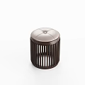 Modern Brown Stool With Round Smooth Top And Vertical Striped Support Frame 3d model