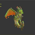 3D Pixel Art Game Character Dragon With Green Orange Wings And Block Structure