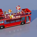 Commercial Outdoor Setup With Red Double Decker Bus Decorative Balloons Flowers Bench And Street Lamp