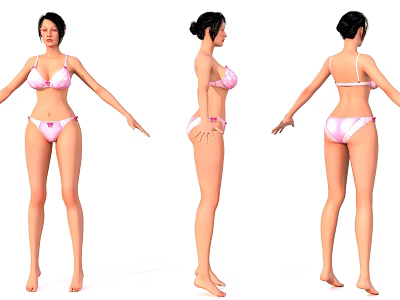 Woman In Pink Bikini Showing Front Side And Back Views 3d model