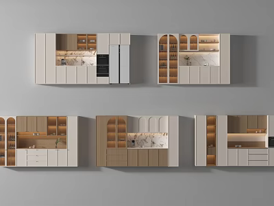 Modern Sideboard Cabinet Designs With Glass Doors Wooden Shelves And Storage Drawers 3d model