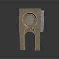 Traditional Stone Architectural Structure With Arched Doorway And Circular Carved Decoration