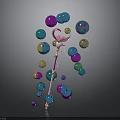 Pink Magic Wand With Shiny Multicolored Spheres On Black Background