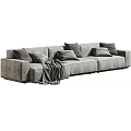 Modern Gray Sectional Sofa with Soft Fabric Multiple Pillows and Cozy Throw Blanket 3d model