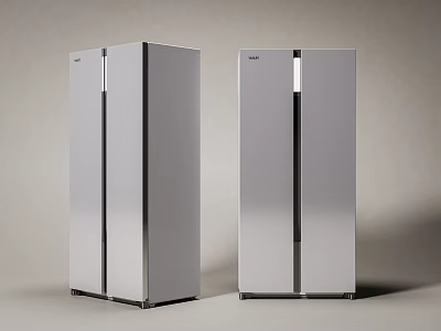 Two Modern Silver Double Door Refrigerator Freezers with Sleek Design and Smooth Exterior Surface 3d model