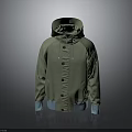 Light Green Hooded Jacket With Light Blue Cuffs And Button Front Casual Style 3d model