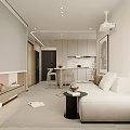 Modern Cozy Open Plan Living And Dining Room Interior With Comfortable Sofa And Breakfast Bar
