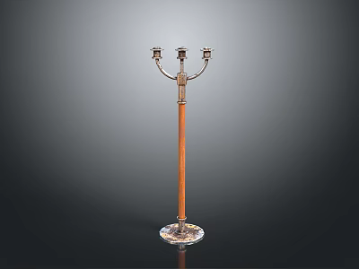 Traditional Floor Candelabra With Three Candle Holders Wooden Stem And Ornate Base 3d model