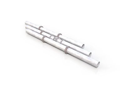 Durable Silver Metal Pipes With Connecting Rings For Industrial Equipment 3d model