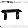 Modern Black Marble Dining Table With Smooth Surface And Textured Column Legs 3d model