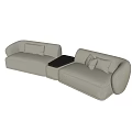 Modern Beige Fabric Double Sofa With Cushions And Black Tray Table 3d model