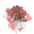 Beautiful Pink Rose Bouquet With Pink And White Wrapping Paper And Green Leaves